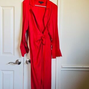 Banana Republic Vibrant Red Long-Sleeve Wrap Dress